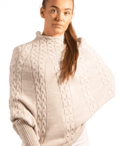Bubu Natural Knitted High Neck Poncho Knitwear