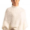 Bubu White Knitted High Neck Poncho 2 Bubu White Knitted High Neck Poncho
