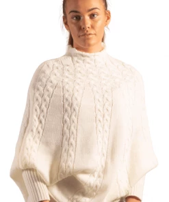 Bubu White Knitted High Neck Poncho