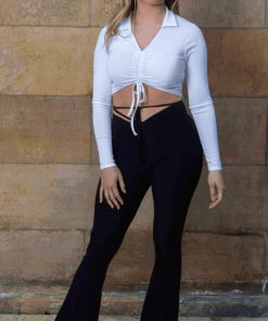 Bubu Clothing Long Sleeve Ruche Tie Crop Top